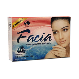 Facia With Natural Collagen 30 Hard Capsules For Skin,Nails & Hair