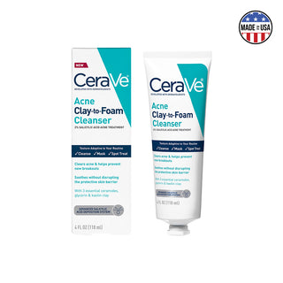 Cerave Acne Clay-To-Foam Cleanser 2% Salicylic Acid Acne Treatment 118ml