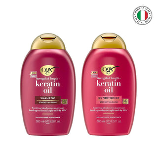 OGX Strength & Length Keratin Oil Shampoo & Conditioner 385ml Bundle Pack