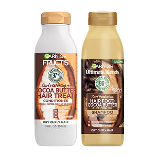 Garnier Ultimate Blends Hair Food Cocoa Butter & Jojoba Oil Shampoo Conditioner For Dry & Curly  Hair 350 ml