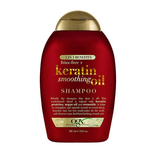 OGX Anti Frizz Keratin Smoothing Oil 5 in 1 Sulfate Free Hair Shampoo 385ml